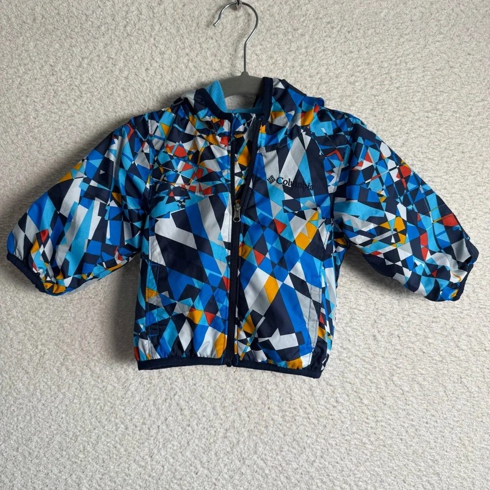 Columbia Baby Blue Colorful Geometric Pattern Fleece Lined Jacket 3-6 Months